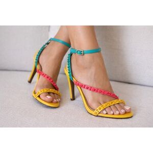 Adrienne Vittadini Studded Colorblock High Heel Sandals Designer Women’s Size 6